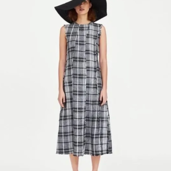 Zara Dresses & Skirts - Zara 100% Linen Plaid Sleeveless Maxi